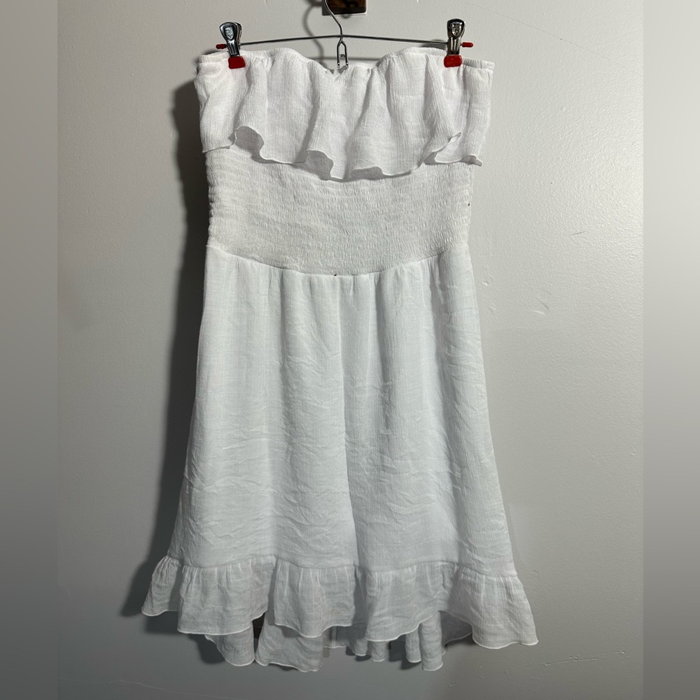 BCX Women’s Junior’s XL White Lined Ruffle Strapless Mini Dress | SKU 0047